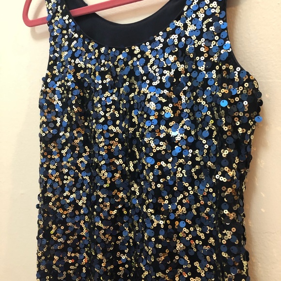 Oleg Cassini Blue Sequin Dress Size 4 - Picture 4 of 6